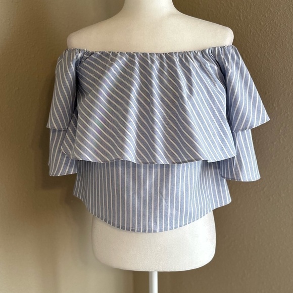 Wayf Tops - WAYF Gracie Off Shoulder Ruffle Striped Top Size: Small